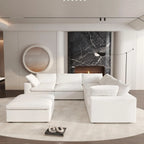 Canapés d'angle Deluxe Premium Cloud | Canapés d'angle en V 6 pièces en coton et lin blanc | 160 housses amovibles et lavables | 5 places