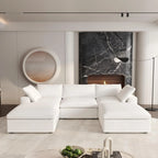 Canapés d'angle Deluxe Premium Cloud | Ensemble 5 pièces en coton et lin blanc, forme en U, 120 housses amovibles et lavables, 3 places