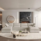 Canapés d'angle Deluxe Premium Cloud | Canapés d'angle en U 6 pièces en coton et lin kaki, confort nuageux, 4 places