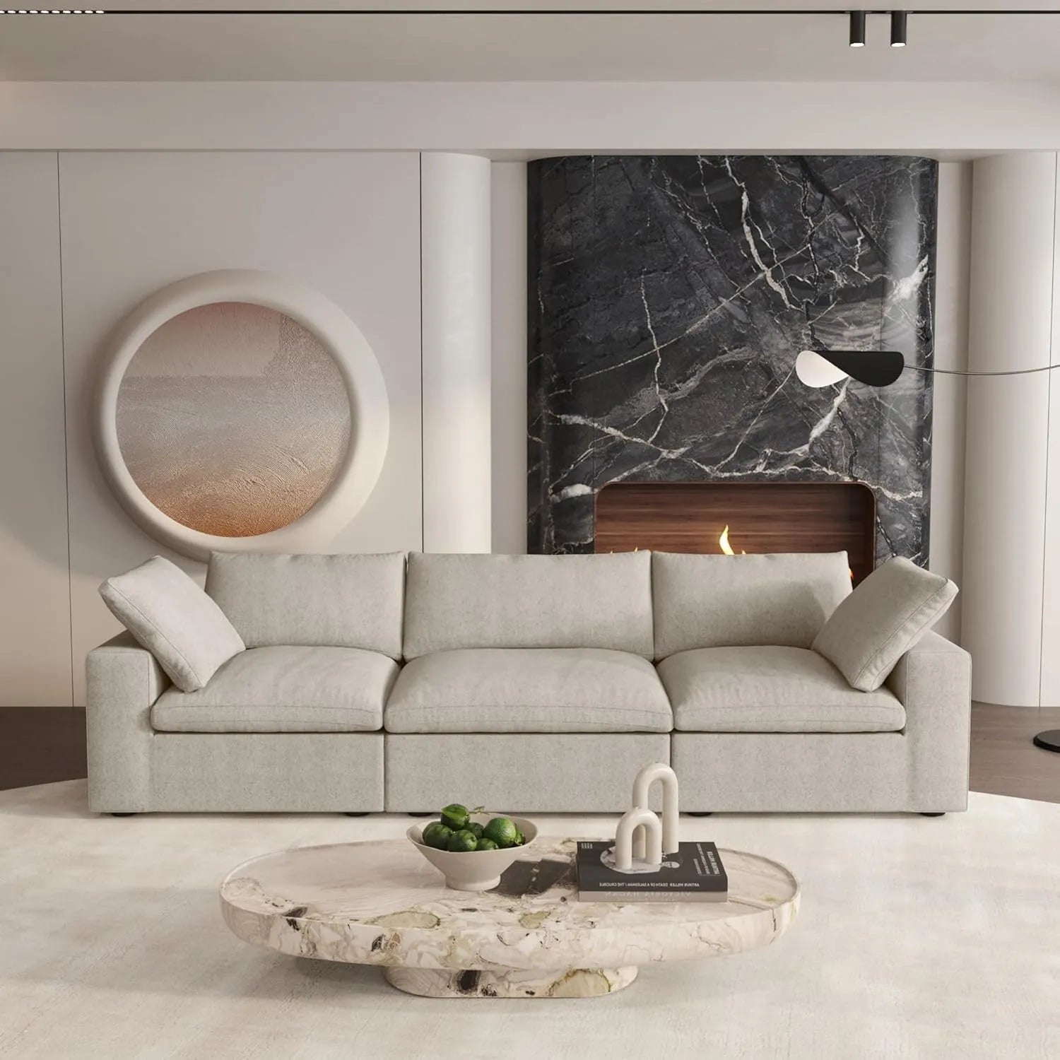 Canapés d'angle Deluxe Premium Cloud | Canapés d'angle 3 pièces en coton et lin kaki, confort optimal, 3 places