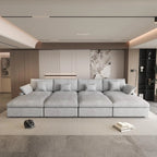 Canapés d'angle Deluxe Slope Cloud | Ensemble 8 pièces en lin gris clair, 160 coussins de dossier réglables, 4 places