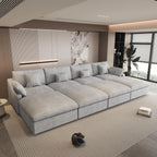 Canapés d'angle Deluxe Slope Cloud | Ensemble 8 pièces en lin gris clair, 160 coussins de dossier réglables, 4 places