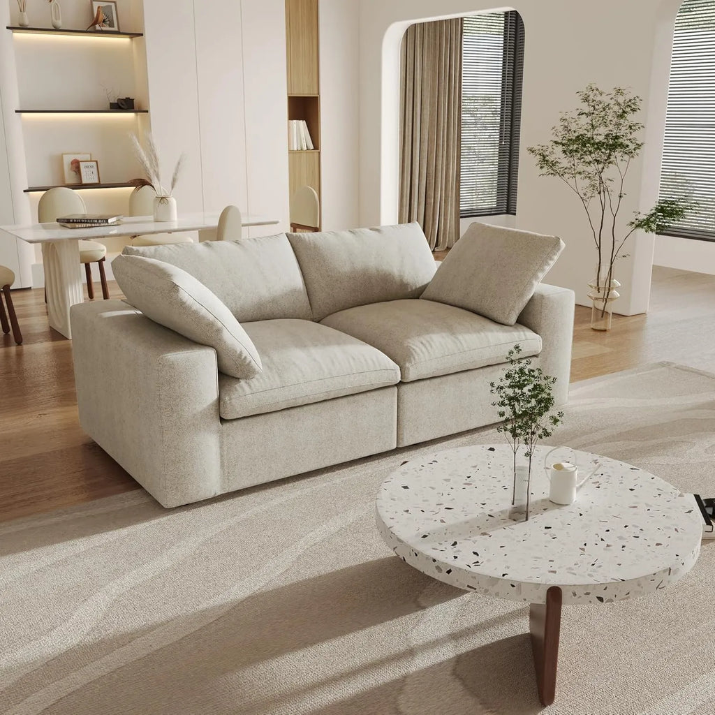 Canapés d'angle Deluxe Premium Cloud | Canapés 2 places en coton et lin kaki, housses amovibles et lavables, 80 cm