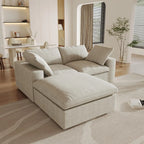 Canapés d'angle Deluxe Premium Cloud | Canapés d'angle 3 pièces en coton et lin kaki avec méridienne | Confort optimal | 2 places