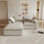 Canapés d'angle Deluxe Premium Cloud | Canapés d'angle 3 pièces en coton et lin kaki avec méridienne | Confort optimal | 2 places