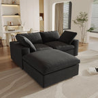 Canapés d'angle Deluxe Premium Cloud | Canapés d'angle 3 pièces en coton et lin noir avec méridienne | 80 housses amovibles et lavables | 2 places