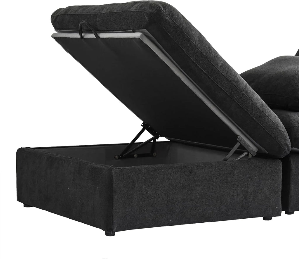 Canapés d'angle Deluxe Premium Cloud | Canapés d'angle 3 pièces en coton et lin noir avec méridienne | 80 housses amovibles et lavables | 2 places