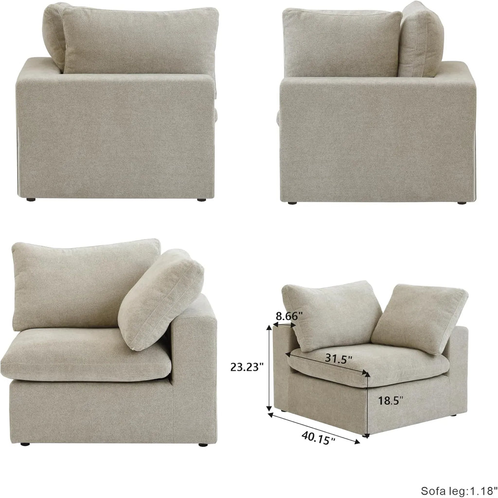 Canapés d'angle Deluxe Premium Cloud | Canapé 1 place sans accoudoirs en coton et lin kaki