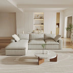 Canapés d'angle Deluxe Premium Cloud | Canapés d'angle en L 4 pièces en coton et lin kaki, confort optimal, 3 places