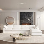 Canapés d'angle Deluxe Premium Cloud | Ensemble 5 pièces en coton et lin blanc, en forme de L, 4 places, housses amovibles et lavables, 160 cm