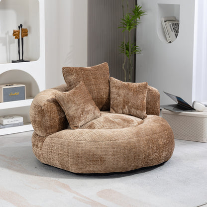 Coffee Oversized 42.52 Chenille Lazy Bean Bag Single Sofa with Three Pillows for Bedroom