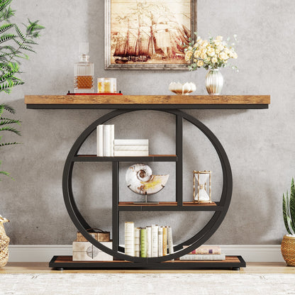 Console Table for Entryway, Industrial 4-Tier Sofa Table Behind Couch