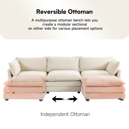 Corduroy Sectional Sofa with Removable Ottomans & Ultra-soft Cushions for Living Room & Bedroom