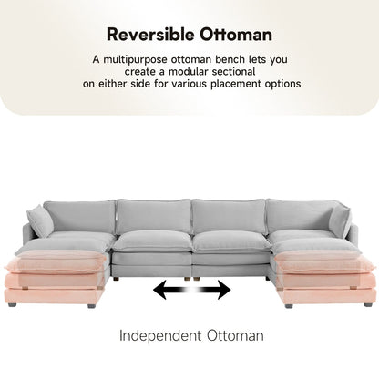 Corduroy Sectional Sofa with Removable Ottomans & Ultra-soft Cushions for Living Room & Bedroom