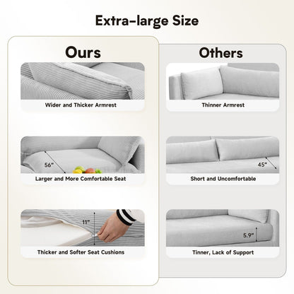 Corduroy Sectional Sofa with Removable Ottomans & Ultra-soft Cushions for Living Room & Bedroom