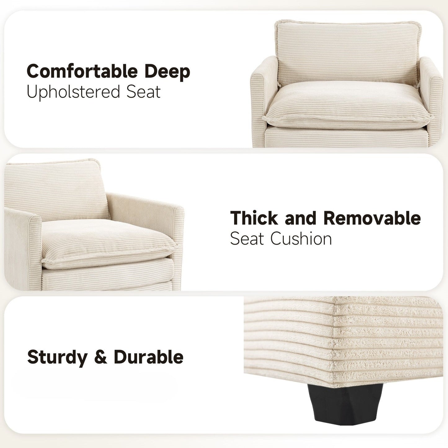 Corduroy Sectional Sofa with Removable Ottomans & Ultra-soft Cushions for Living Room & Bedroom