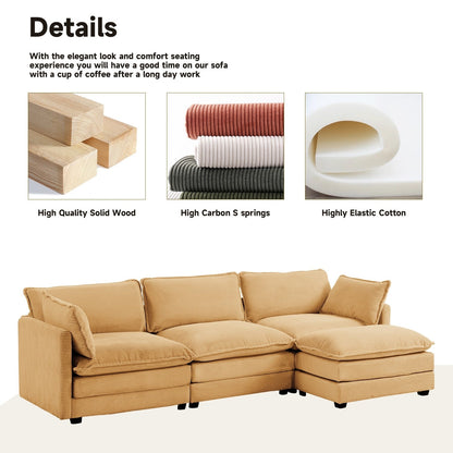Corduroy Sectional Sofa with Removable Ottomans & Ultra-soft Cushions for Living Room & Bedroom