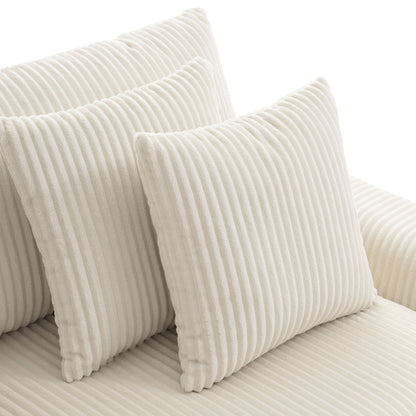 Corduroy Sectional Sofa with Bluetooth Speakers, USB Charger, Cup Holders, Storage, Ottoman, Deep and Wide Seat