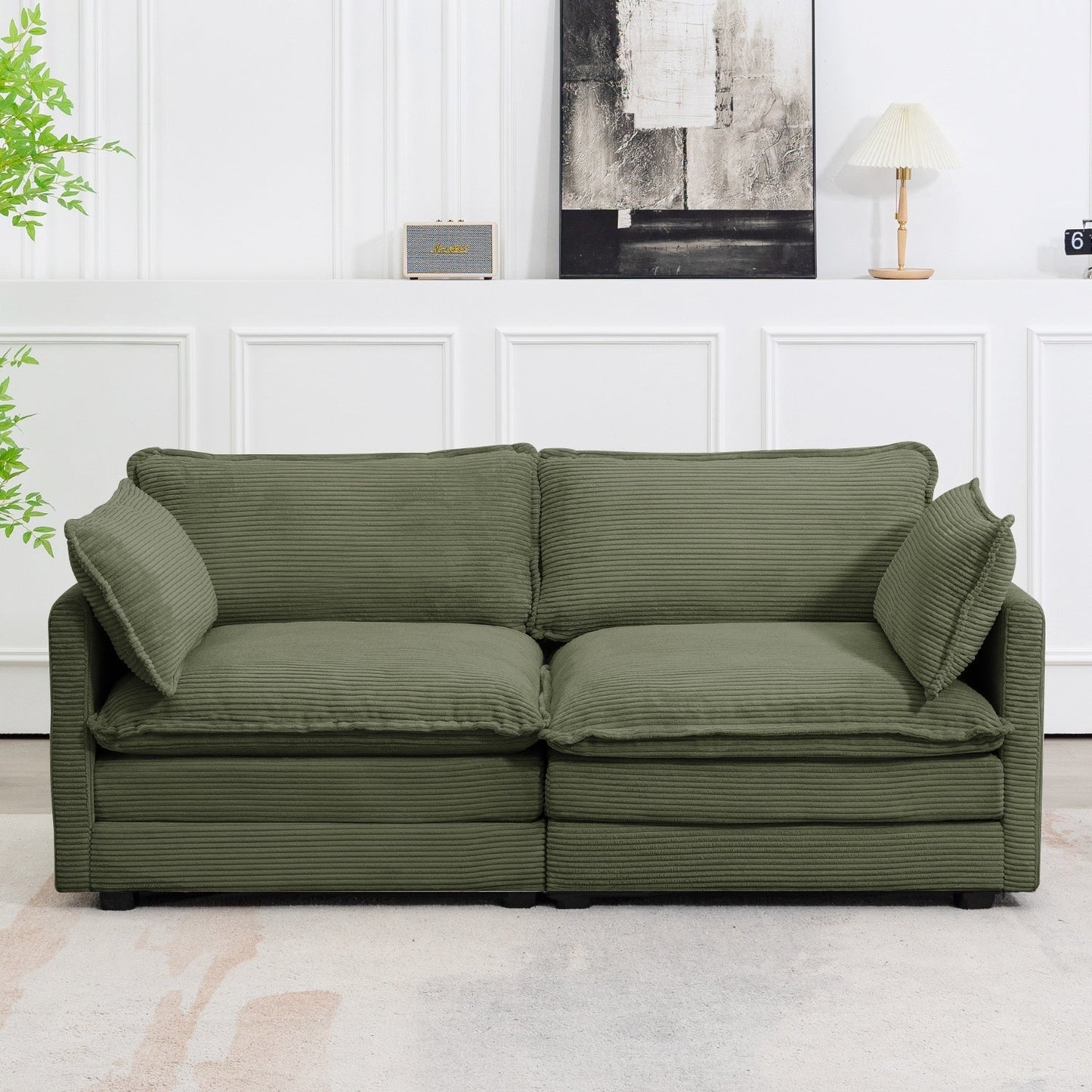 Corduroy Sectional Sofa with Removable Ottomans & Ultra-soft Cushions for Living Room & Bedroom