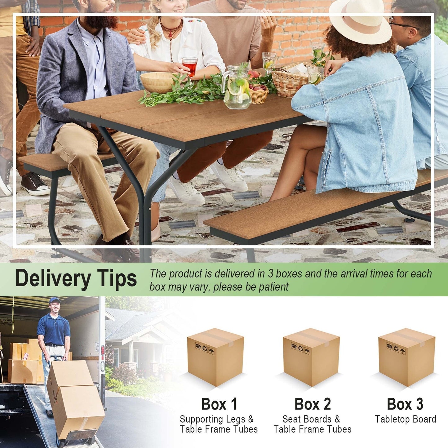 Costway 6FT Picnic Table Bench Set Outdoor HDPE Heavy-Duty Table for - See Details