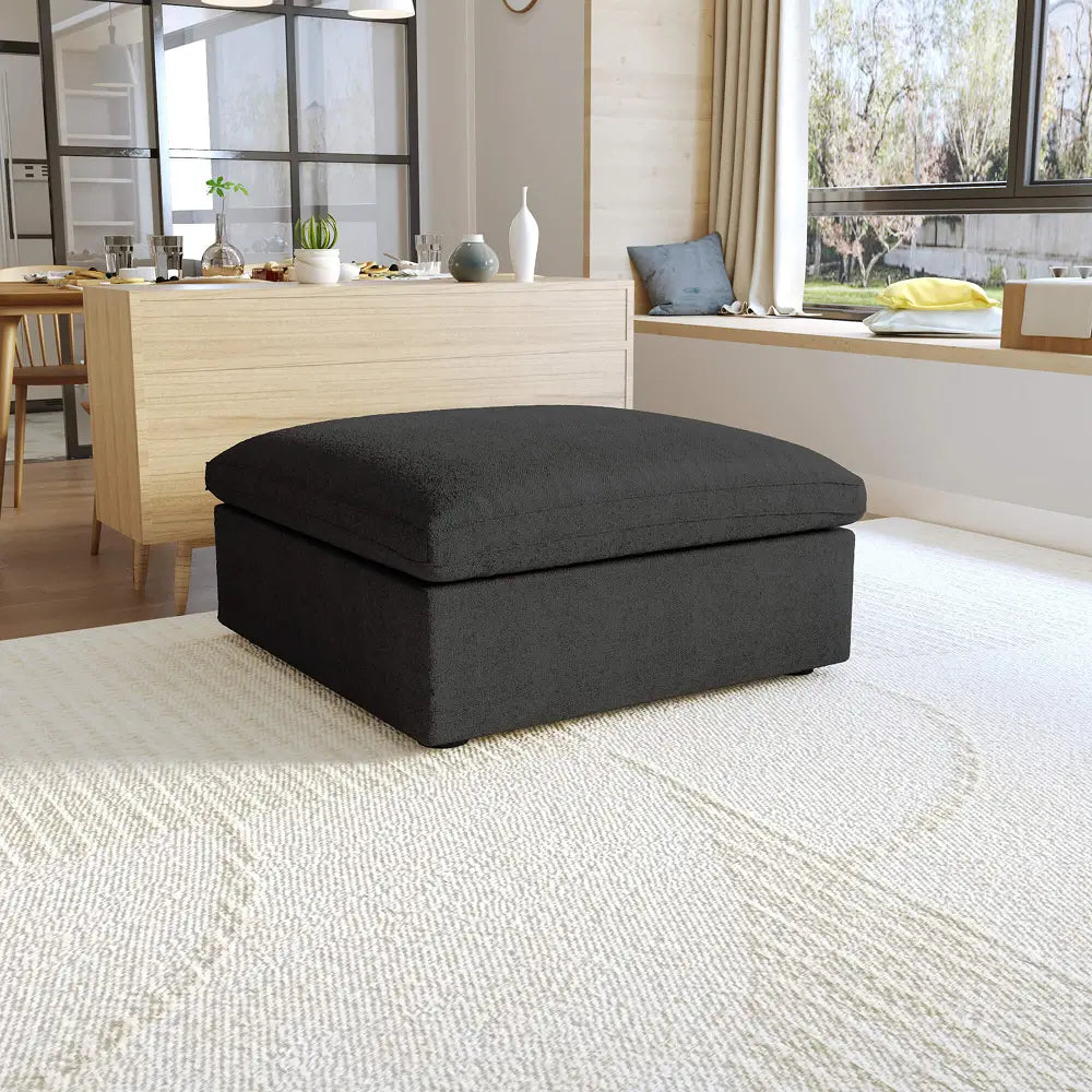 Canapés d'angle Deluxe Premium Cloud | Poufs noirs monoblocs en coton et lin | 40 housses amovibles et lavables
