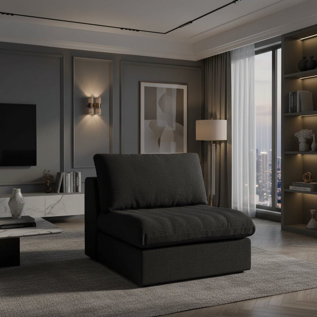 Canapé d'angle Deluxe Premium Cloud | Canapé 1 place en coton et lin noir | 40 coussins de dossier effet nuage | 1 place