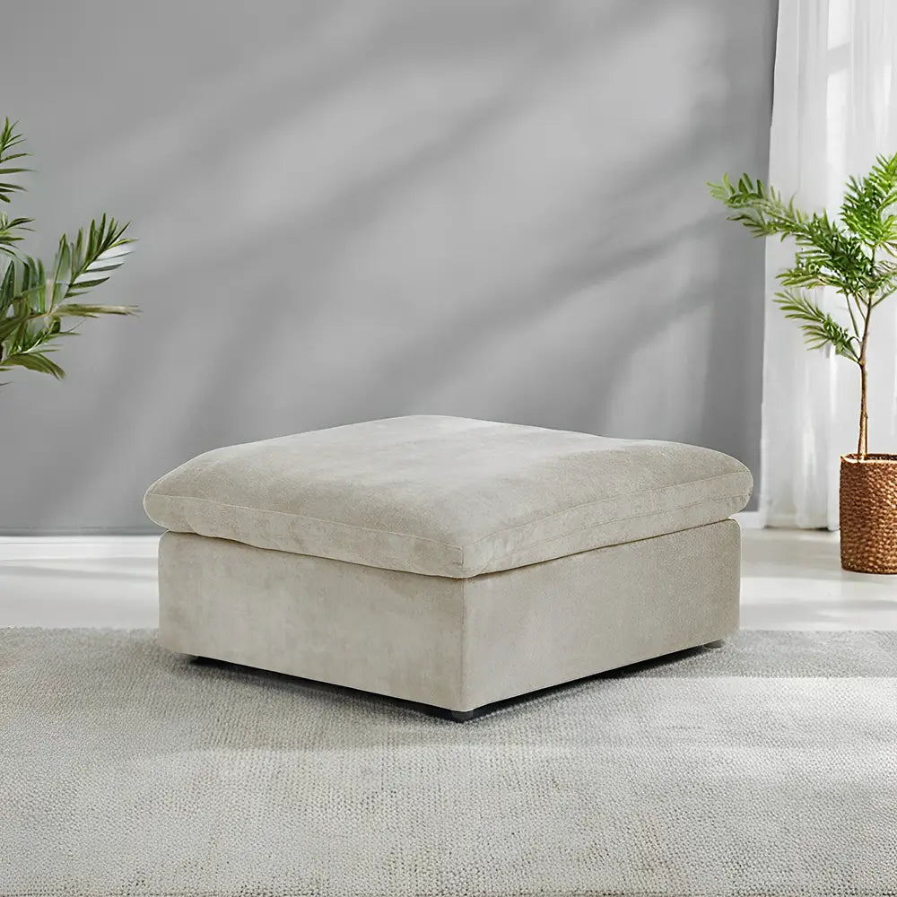 Canapés d'angle Deluxe Premium Cloud | Poufs kaki en coton et lin (1 pièce) | 40 housses amovibles et lavables