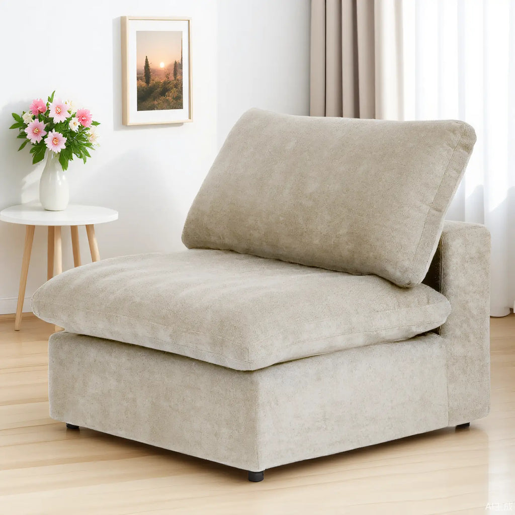 Canapé d'angle Deluxe Premium Cloud | Canapé 1 place en coton et lin kaki, 40 coussins de dossier effet nuage