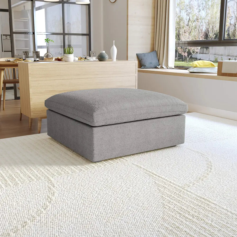 Canapés d'angle Deluxe Premium Cloud | Poufs gris clair en coton et lin (1 pièce) | Housses amovibles et lavables (40 cm)