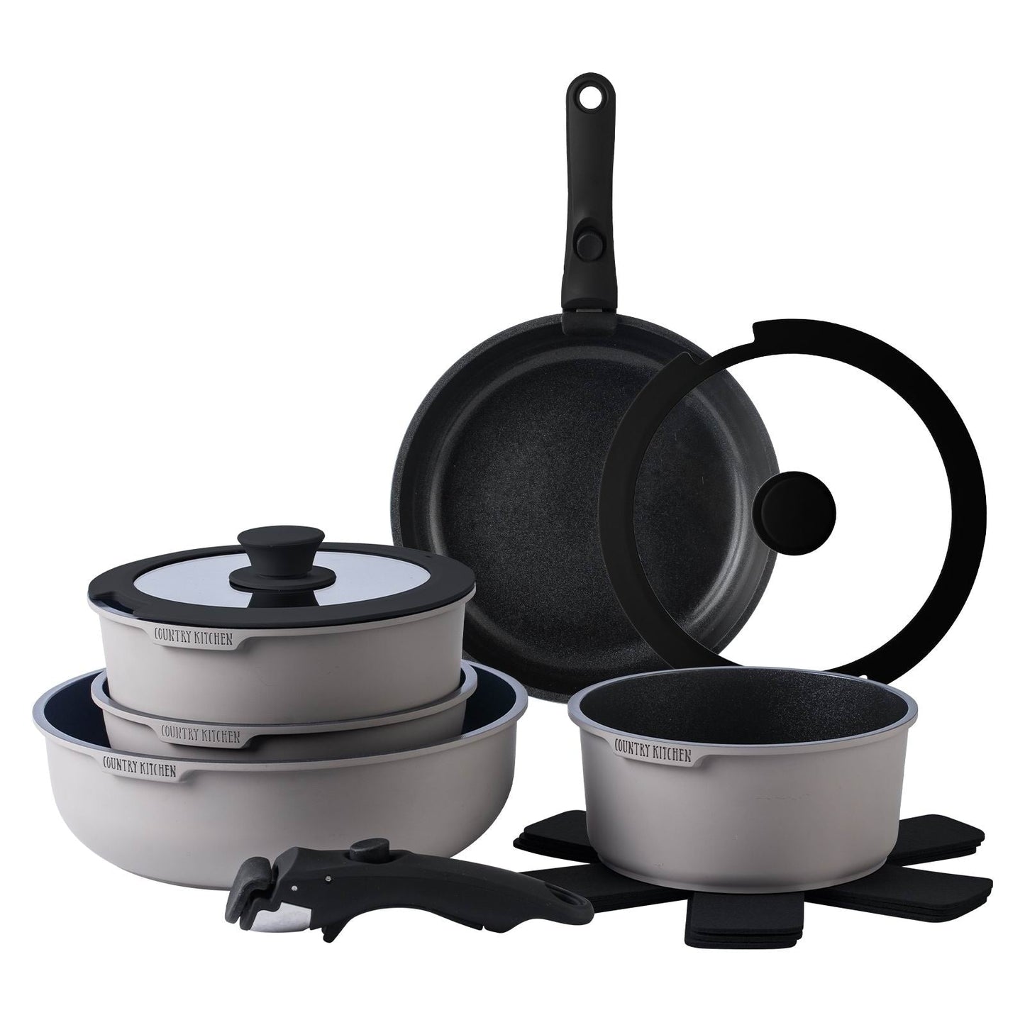 Country Kitchen 16 Piece RV Cookware Set Ceramic with Removable Handle Oven Safe