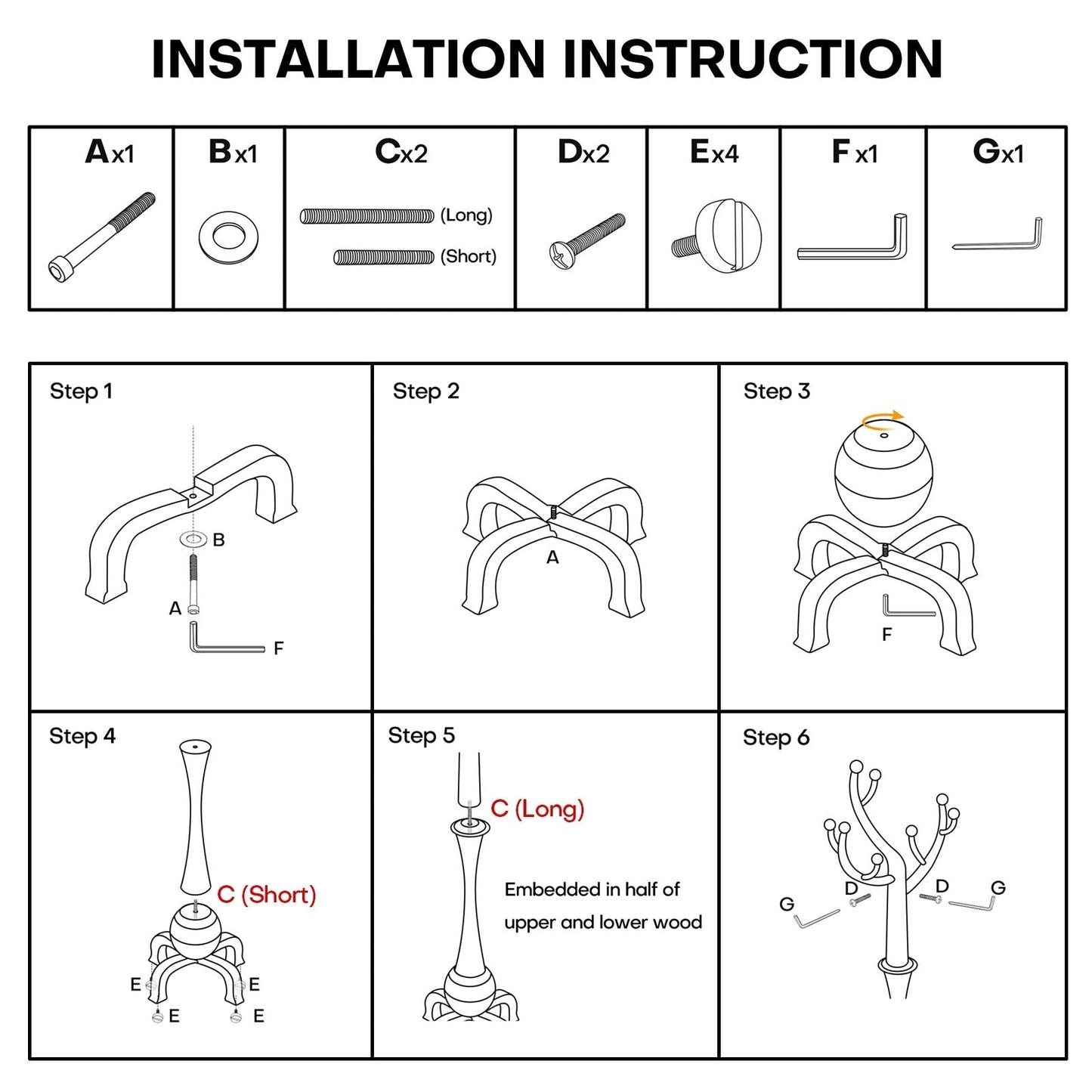 Tree-branch Rubberwood Freestanding Coat Rack with 8 Hooks - 24.5W x 70.87H