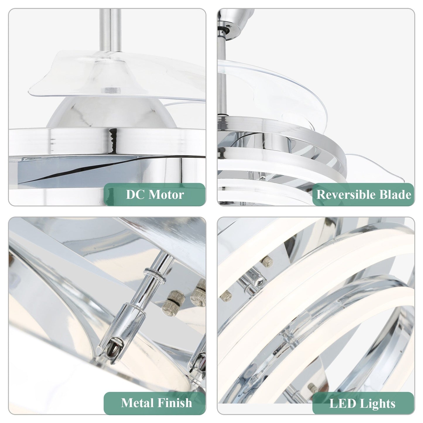 Cusp Barn 42 Retractable Ceiling Fan with Lights and Remote DIY Shape Fandelier Modern Silent DC Motor LED Ceiling Light