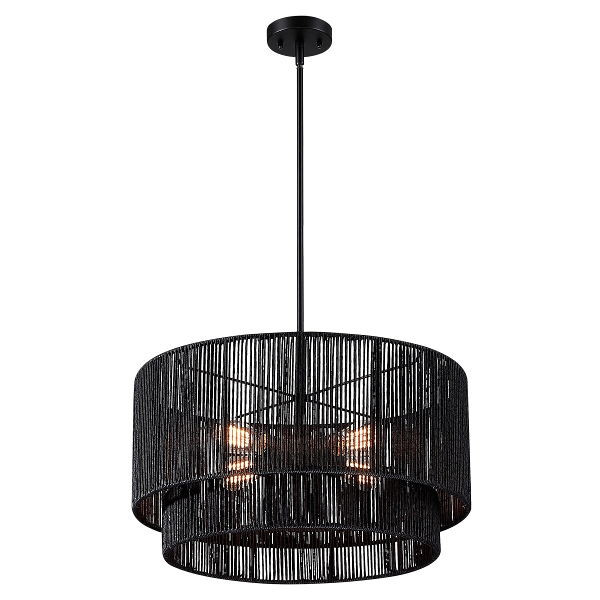Cynthia 4-Light Black Rattan Drum Chandelier Light - 22''W