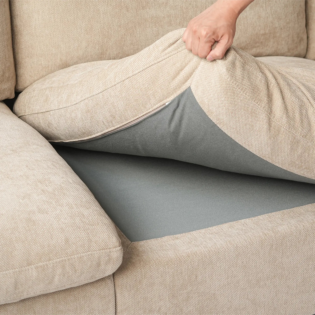 Canapés d'angle Deluxe Slope Cloud | Ensemble de 4 pièces en lin kaki, 3 places avec 1 pouf