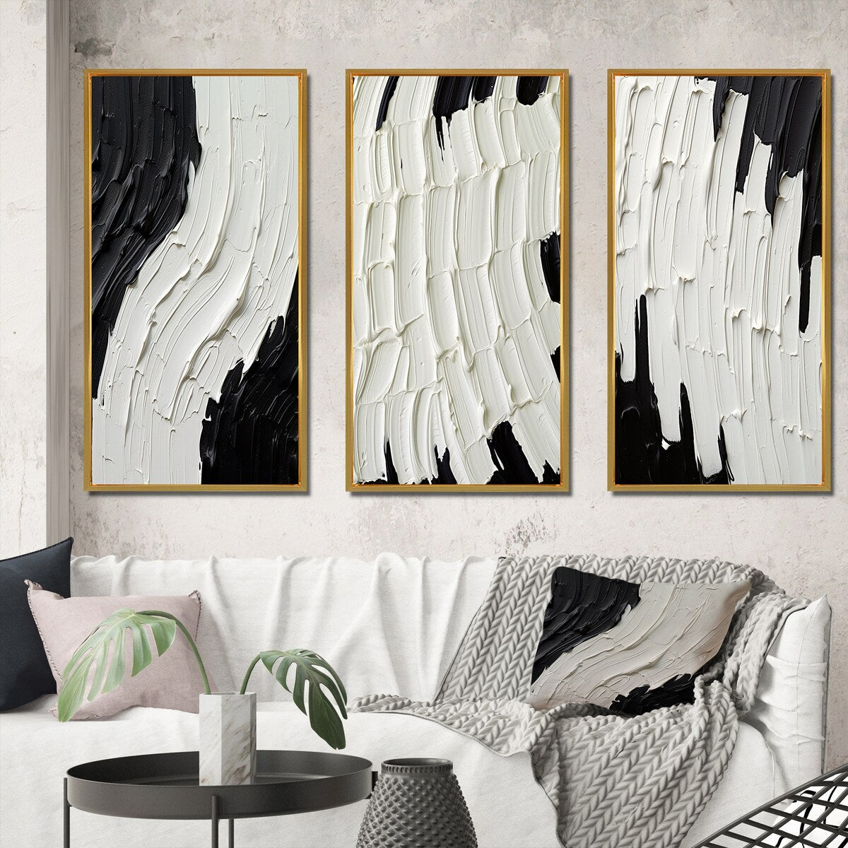 Designart Momentary Spirit Black And White Abstract II Abstract Painting Frame Gallery Wall Set Of 3 For Home Decor