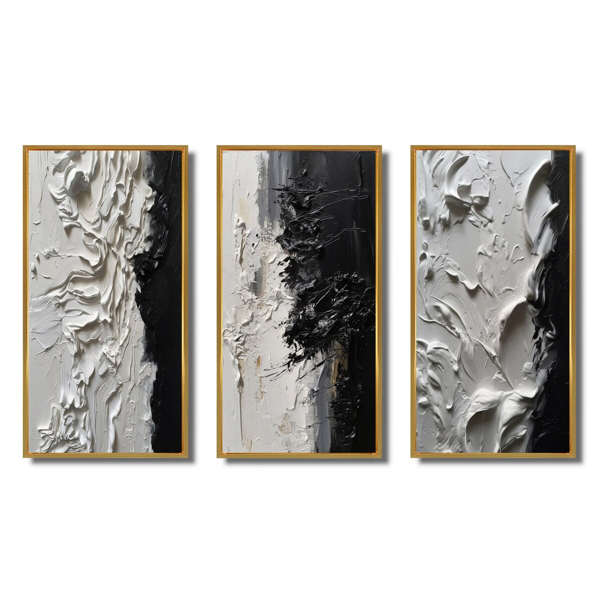 Designart White And Black Tranquility Unleashed III Abstract Marble Framed Wall Art Set Of 3 For Office Decor