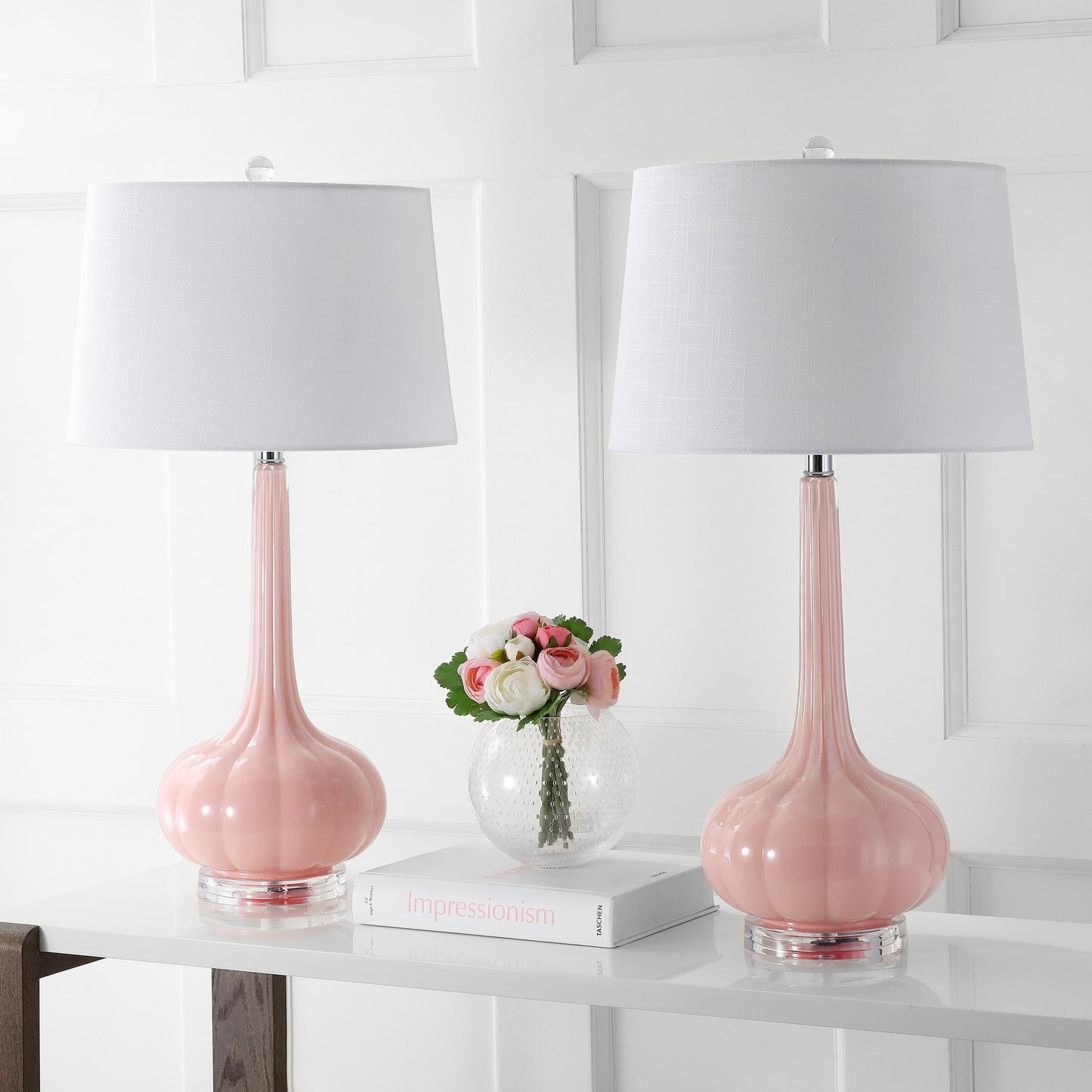 Diamante 28.5 Glass Teardrop LED Table Lamp, Pink (Set of 2) by JONATHAN Y