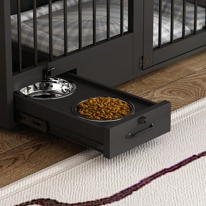 Dog Crate Furniture -Wooden Dog Kennel with Room Divider and 2 Drawers