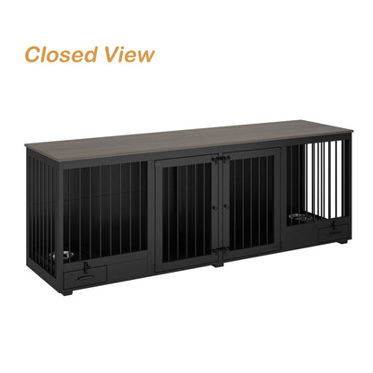 Dog Crate Furniture -Wooden Dog Kennel with Room Divider and 2 Drawers