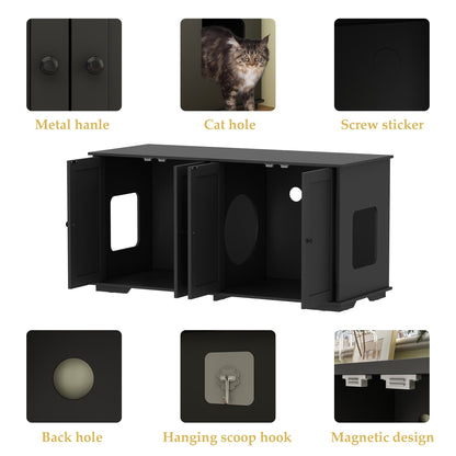 Double Pet Privacy Washroom Cat Litter Box Concealment Furniture