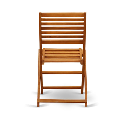 East West Furniture Outdoor Conversation Bistro Set Contains a Round Wood Coffee Table and 2 Folding Side Chairs, Natural Oil