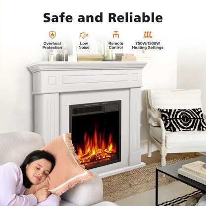 Electric Fireplace Mantel Wooden Surround Firebox, Remote Control