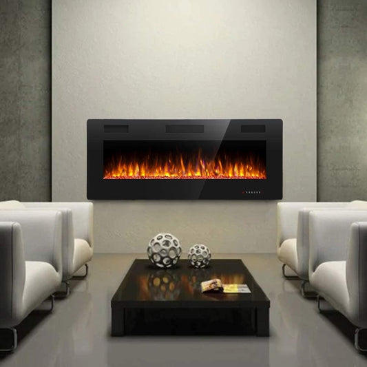 Modern Recessed Wall-mounted Multicolor LED Electric Fireplace, Ultra-thin and Low Noise