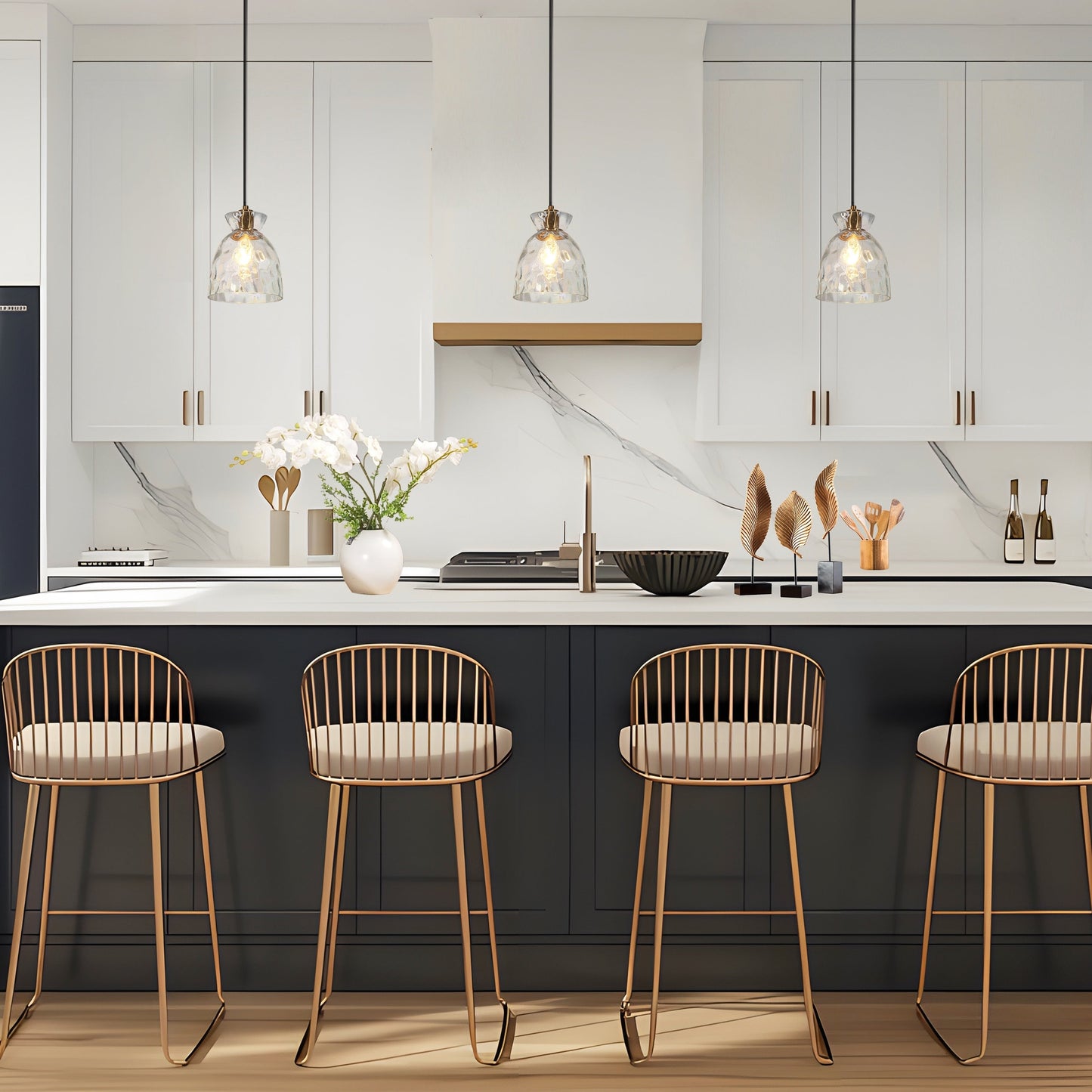 Elisie Mid-century Modern Pendant Light 1-Light Waterfall Glass Hammered Dome Kitchen Island Lighting Dining Room