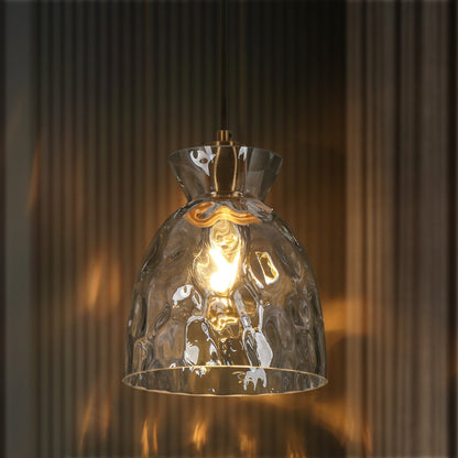 Elisie Mid-century Modern Pendant Light 1-Light Waterfall Glass Hammered Dome Kitchen Island Lighting Dining Room