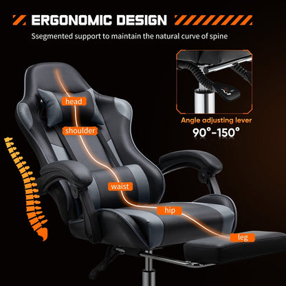 Ergonomic PU Leather 360° Swivel Gaming Recliner with Footrest, Headrest, Lumbar Support, Adjustable Height