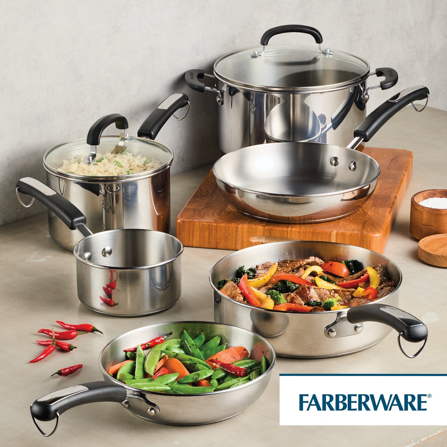 Farberware Brilliance Stainless Steel Cookware Set, 10 Piece
