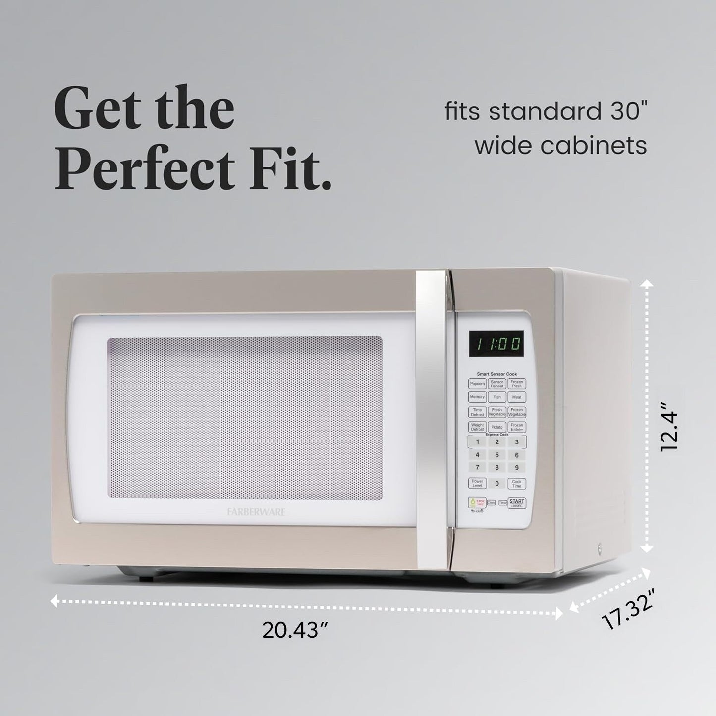 Farberware Professional 1.3 Cu. Ft. 1100-Watt Microwave Oven with Smart Sensor Cooking, White and Platinum