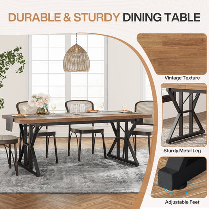 Farmhouse Dining Table for 6 People, 70.8-Inch Rectangular Wood Kitchen Table
