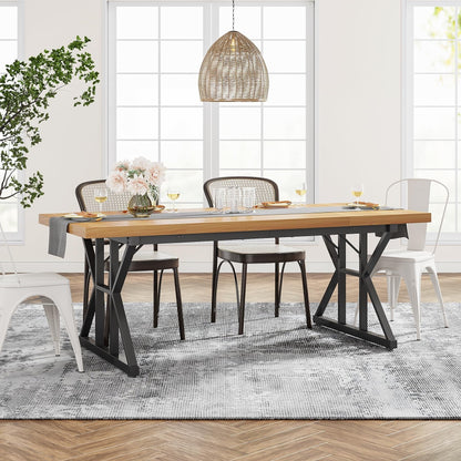 Farmhouse Dining Table for 6 People, 70.8-Inch Rectangular Wood Kitchen Table